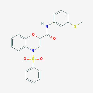 molecular formula C22H20N2O4S2 B11244451 N-[3-(methylsulfanyl)phenyl]-4-(phenylsulfonyl)-3,4-dihydro-2H-1,4-benzoxazine-2-carboxamide 