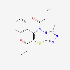 molecular formula C19H22N4O2S B11244545 1-{7-Butanoyl-3-methyl-6-phenyl-5H-[1,2,4]triazolo[3,4-B][1,3,4]thiadiazin-5-YL}butan-1-one 