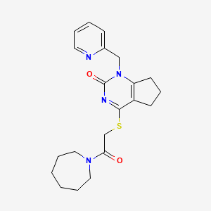 molecular formula C21H26N4O2S B11244643 4-((2-(azepan-1-yl)-2-oxoethyl)thio)-1-(pyridin-2-ylmethyl)-6,7-dihydro-1H-cyclopenta[d]pyrimidin-2(5H)-one 