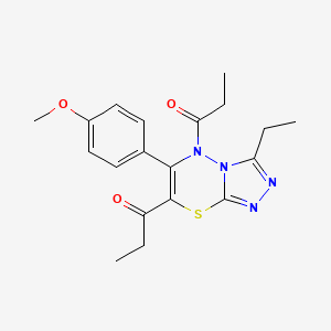 molecular formula C19H22N4O3S B11244664 1-[3-Ethyl-6-(4-methoxyphenyl)-7-propanoyl-5H-[1,2,4]triazolo[3,4-B][1,3,4]thiadiazin-5-YL]propan-1-one 