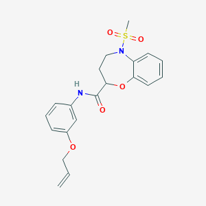 molecular formula C20H22N2O5S B11244672 5-(methylsulfonyl)-N-[3-(prop-2-en-1-yloxy)phenyl]-2,3,4,5-tetrahydro-1,5-benzoxazepine-2-carboxamide 