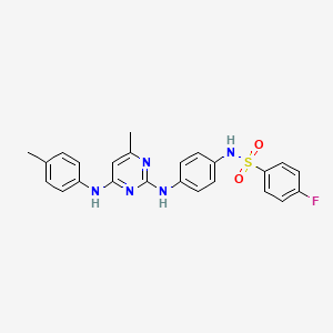 molecular formula C24H22FN5O2S B11244677 4-fluoro-N-(4-((4-methyl-6-(p-tolylamino)pyrimidin-2-yl)amino)phenyl)benzenesulfonamide 