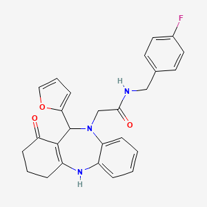 molecular formula C26H24FN3O3 B11244732 N-(4-fluorobenzyl)-2-[11-(furan-2-yl)-1-oxo-1,2,3,4,5,11-hexahydro-10H-dibenzo[b,e][1,4]diazepin-10-yl]acetamide 