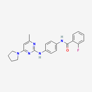 molecular formula C22H22FN5O B11244738 2-Fluoro-N-(4-{[4-methyl-6-(pyrrolidin-1-YL)pyrimidin-2-YL]amino}phenyl)benzamide 