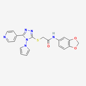 molecular formula C20H16N6O3S B11244798 N-(1,3-benzodioxol-5-yl)-2-{[5-(pyridin-4-yl)-4-(1H-pyrrol-1-yl)-4H-1,2,4-triazol-3-yl]sulfanyl}acetamide 