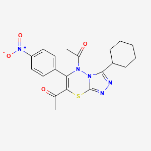 1,1'-[3-cyclohexyl-6-(4-nitrophenyl)-5H-[1,2,4]triazolo[3,4-b][1,3,4]thiadiazine-5,7-diyl]diethanone