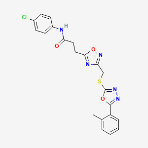 molecular formula C21H18ClN5O3S B11244863 N-(4-chlorophenyl)-3-[3-({[5-(2-methylphenyl)-1,3,4-oxadiazol-2-yl]sulfanyl}methyl)-1,2,4-oxadiazol-5-yl]propanamide 