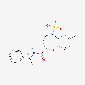 molecular formula C20H24N2O4S B11244871 7-methyl-5-(methylsulfonyl)-N-(1-phenylethyl)-2,3,4,5-tetrahydro-1,5-benzoxazepine-2-carboxamide 