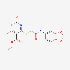 molecular formula C17H17N3O6S B11244975 ethyl 4-[2-(1,3-benzodioxol-5-ylamino)-2-oxoethyl]sulfanyl-6-methyl-2-oxo-1H-pyrimidine-5-carboxylate 