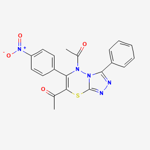 molecular formula C20H15N5O4S B11245011 1,1'-[6-(4-nitrophenyl)-3-phenyl-5H-[1,2,4]triazolo[3,4-b][1,3,4]thiadiazine-5,7-diyl]diethanone 