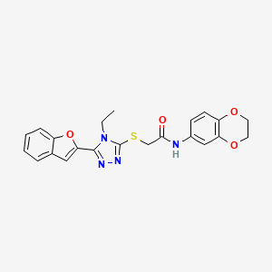 molecular formula C22H20N4O4S B11245020 2-{[5-(1-benzofuran-2-yl)-4-ethyl-4H-1,2,4-triazol-3-yl]sulfanyl}-N-(2,3-dihydro-1,4-benzodioxin-6-yl)acetamide 