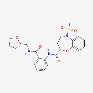 molecular formula C23H27N3O6S B11245028 5-(methylsulfonyl)-N-{2-[(tetrahydrofuran-2-ylmethyl)carbamoyl]phenyl}-2,3,4,5-tetrahydro-1,5-benzoxazepine-2-carboxamide 