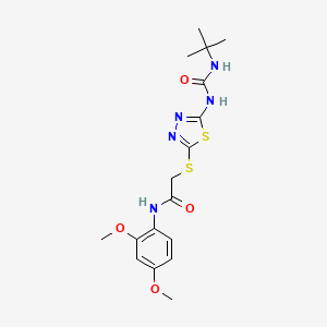 molecular formula C17H23N5O4S2 B11245034 2-({5-[(Tert-butylcarbamoyl)amino]-1,3,4-thiadiazol-2-YL}sulfanyl)-N-(2,4-dimethoxyphenyl)acetamide 