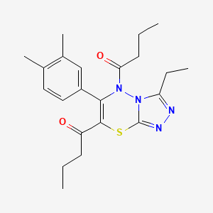 molecular formula C22H28N4O2S B11245057 1-[7-Butanoyl-6-(3,4-dimethylphenyl)-3-ethyl-5H-[1,2,4]triazolo[3,4-B][1,3,4]thiadiazin-5-YL]butan-1-one 