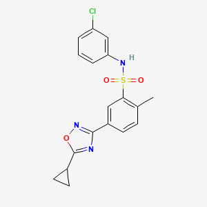 molecular formula C18H16ClN3O3S B11245161 N-(3-chlorophenyl)-5-(5-cyclopropyl-1,2,4-oxadiazol-3-yl)-2-methylbenzenesulfonamide 