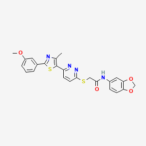 molecular formula C24H20N4O4S2 B11245165 N-(benzo[d][1,3]dioxol-5-yl)-2-((6-(2-(3-methoxyphenyl)-4-methylthiazol-5-yl)pyridazin-3-yl)thio)acetamide 