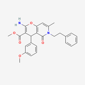 molecular formula C26H26N2O5 B11245202 methyl 2-amino-4-(3-methoxyphenyl)-7-methyl-5-oxo-6-phenethyl-5,6-dihydro-4H-pyrano[3,2-c]pyridine-3-carboxylate 