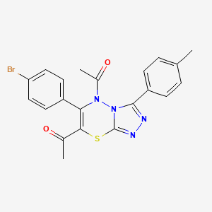 molecular formula C21H17BrN4O2S B11245229 1,1'-[6-(4-bromophenyl)-3-(4-methylphenyl)-5H-[1,2,4]triazolo[3,4-b][1,3,4]thiadiazine-5,7-diyl]diethanone 