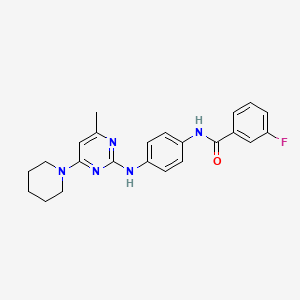 molecular formula C23H24FN5O B11245553 3-Fluoro-N-(4-{[4-methyl-6-(piperidin-1-YL)pyrimidin-2-YL]amino}phenyl)benzamide 