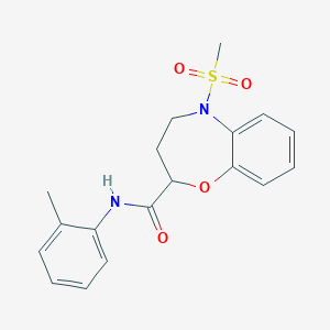 molecular formula C18H20N2O4S B11245554 N-(2-methylphenyl)-5-(methylsulfonyl)-2,3,4,5-tetrahydro-1,5-benzoxazepine-2-carboxamide 