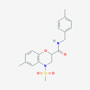 molecular formula C19H22N2O4S B11245559 6-methyl-N-(4-methylbenzyl)-4-(methylsulfonyl)-3,4-dihydro-2H-1,4-benzoxazine-2-carboxamide 