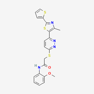 molecular formula C21H18N4O2S3 B11245576 N-(2-methoxyphenyl)-2-((6-(4-methyl-2-(thiophen-2-yl)thiazol-5-yl)pyridazin-3-yl)thio)acetamide 