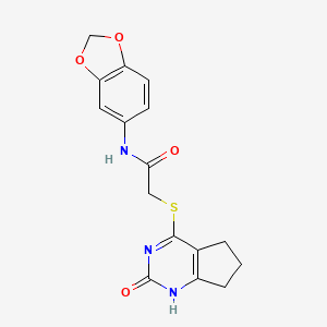 molecular formula C16H15N3O4S B11245663 N-(2H-1,3-Benzodioxol-5-YL)-2-({2-oxo-1H,2H,5H,6H,7H-cyclopenta[D]pyrimidin-4-YL}sulfanyl)acetamide 