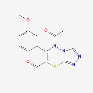 1,1'-[6-(3-methoxyphenyl)-5H-[1,2,4]triazolo[3,4-b][1,3,4]thiadiazine-5,7-diyl]diethanone