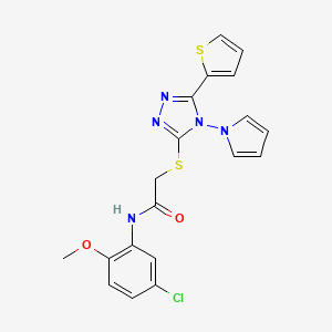 molecular formula C19H16ClN5O2S2 B11245789 N-(5-chloro-2-methoxyphenyl)-2-{[4-(1H-pyrrol-1-yl)-5-(thiophen-2-yl)-4H-1,2,4-triazol-3-yl]sulfanyl}acetamide 