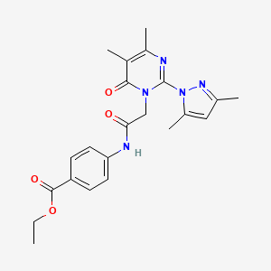 molecular formula C22H25N5O4 B11245902 ethyl 4-(2-(2-(3,5-dimethyl-1H-pyrazol-1-yl)-4,5-dimethyl-6-oxopyrimidin-1(6H)-yl)acetamido)benzoate 