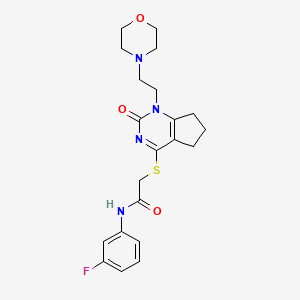 molecular formula C21H25FN4O3S B11245921 N-(3-fluorophenyl)-2-((1-(2-morpholinoethyl)-2-oxo-2,5,6,7-tetrahydro-1H-cyclopenta[d]pyrimidin-4-yl)thio)acetamide 