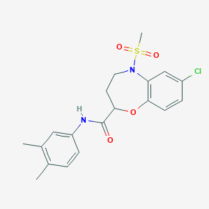 molecular formula C19H21ClN2O4S B11246110 7-chloro-N-(3,4-dimethylphenyl)-5-(methylsulfonyl)-2,3,4,5-tetrahydro-1,5-benzoxazepine-2-carboxamide 