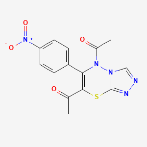 molecular formula C14H11N5O4S B11246112 1,1'-[6-(4-nitrophenyl)-5H-[1,2,4]triazolo[3,4-b][1,3,4]thiadiazine-5,7-diyl]diethanone 