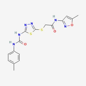 molecular formula C16H16N6O3S2 B11246139 N-(5-methylisoxazol-3-yl)-2-((5-(3-(p-tolyl)ureido)-1,3,4-thiadiazol-2-yl)thio)acetamide 