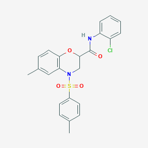 molecular formula C23H21ClN2O4S B11246150 N-(2-chlorophenyl)-6-methyl-4-[(4-methylphenyl)sulfonyl]-3,4-dihydro-2H-1,4-benzoxazine-2-carboxamide 