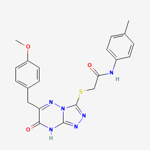 molecular formula C21H20N6O3S B11246168 2-{[6-(4-methoxybenzyl)-7-oxo-7,8-dihydro[1,2,4]triazolo[4,3-b][1,2,4]triazin-3-yl]sulfanyl}-N-(4-methylphenyl)acetamide 