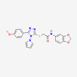 molecular formula C22H19N5O4S B11246187 N-(1,3-benzodioxol-5-yl)-2-{[5-(4-methoxyphenyl)-4-(1H-pyrrol-1-yl)-4H-1,2,4-triazol-3-yl]sulfanyl}acetamide 