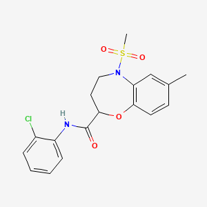 molecular formula C18H19ClN2O4S B11246207 N-(2-chlorophenyl)-7-methyl-5-(methylsulfonyl)-2,3,4,5-tetrahydro-1,5-benzoxazepine-2-carboxamide 