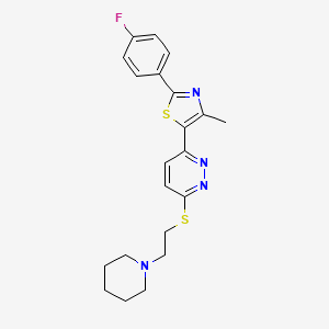 molecular formula C21H23FN4S2 B11246237 2-(4-Fluorophenyl)-4-methyl-5-(6-((2-(piperidin-1-yl)ethyl)thio)pyridazin-3-yl)thiazole 