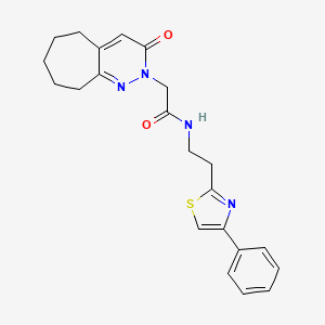 molecular formula C22H24N4O2S B11246293 2-(3-oxo-3,5,6,7,8,9-hexahydro-2H-cyclohepta[c]pyridazin-2-yl)-N-[2-(4-phenyl-1,3-thiazol-2-yl)ethyl]acetamide 