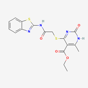 molecular formula C17H16N4O4S2 B11246384 Ethyl 4-((2-(benzo[d]thiazol-2-ylamino)-2-oxoethyl)thio)-6-methyl-2-oxo-1,2-dihydropyrimidine-5-carboxylate 