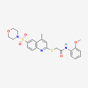 molecular formula C23H25N3O5S2 B11246467 N-(2-Methoxyphenyl)-2-{[4-methyl-6-(morpholine-4-sulfonyl)quinolin-2-YL]sulfanyl}acetamide 