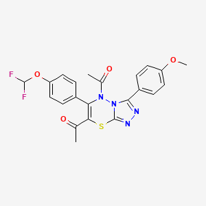 molecular formula C22H18F2N4O4S B11246547 1,1'-{6-[4-(difluoromethoxy)phenyl]-3-(4-methoxyphenyl)-5H-[1,2,4]triazolo[3,4-b][1,3,4]thiadiazine-5,7-diyl}diethanone 