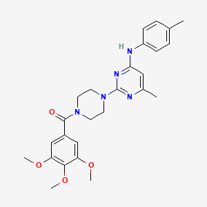 molecular formula C26H31N5O4 B11246561 (4-(4-Methyl-6-(p-tolylamino)pyrimidin-2-yl)piperazin-1-yl)(3,4,5-trimethoxyphenyl)methanone 