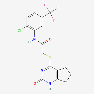 molecular formula C16H13ClF3N3O2S B11246618 N-[2-Chloro-5-(trifluoromethyl)phenyl]-2-({2-oxo-1H,2H,5H,6H,7H-cyclopenta[D]pyrimidin-4-YL}sulfanyl)acetamide 