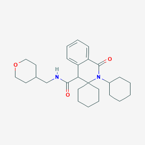 molecular formula C27H38N2O3 B11246640 2'-cyclohexyl-1'-oxo-N-(tetrahydro-2H-pyran-4-ylmethyl)-1',4'-dihydro-2'H-spiro[cyclohexane-1,3'-isoquinoline]-4'-carboxamide 