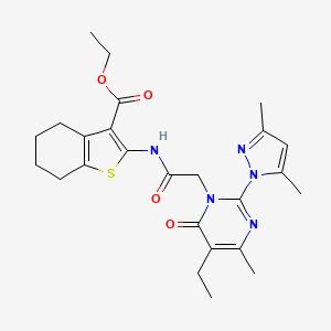 molecular formula C25H31N5O4S B11246666 ethyl 2-(2-(2-(3,5-dimethyl-1H-pyrazol-1-yl)-5-ethyl-4-methyl-6-oxopyrimidin-1(6H)-yl)acetamido)-4,5,6,7-tetrahydrobenzo[b]thiophene-3-carboxylate 