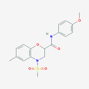 molecular formula C18H20N2O5S B11246698 N-(4-methoxyphenyl)-6-methyl-4-(methylsulfonyl)-3,4-dihydro-2H-1,4-benzoxazine-2-carboxamide 