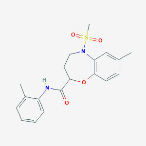 molecular formula C19H22N2O4S B11246710 7-methyl-N-(2-methylphenyl)-5-(methylsulfonyl)-2,3,4,5-tetrahydro-1,5-benzoxazepine-2-carboxamide 