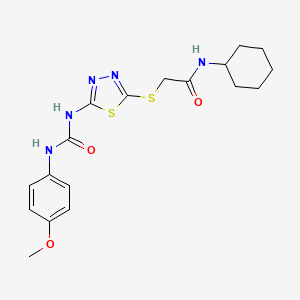 molecular formula C18H23N5O3S2 B11246841 N-Cyclohexyl-2-[(5-{[(4-methoxyphenyl)carbamoyl]amino}-1,3,4-thiadiazol-2-YL)sulfanyl]acetamide 